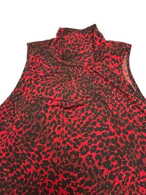 KC Stevens Red Leopard Print Blouse Shirt Y2K high neck - size M